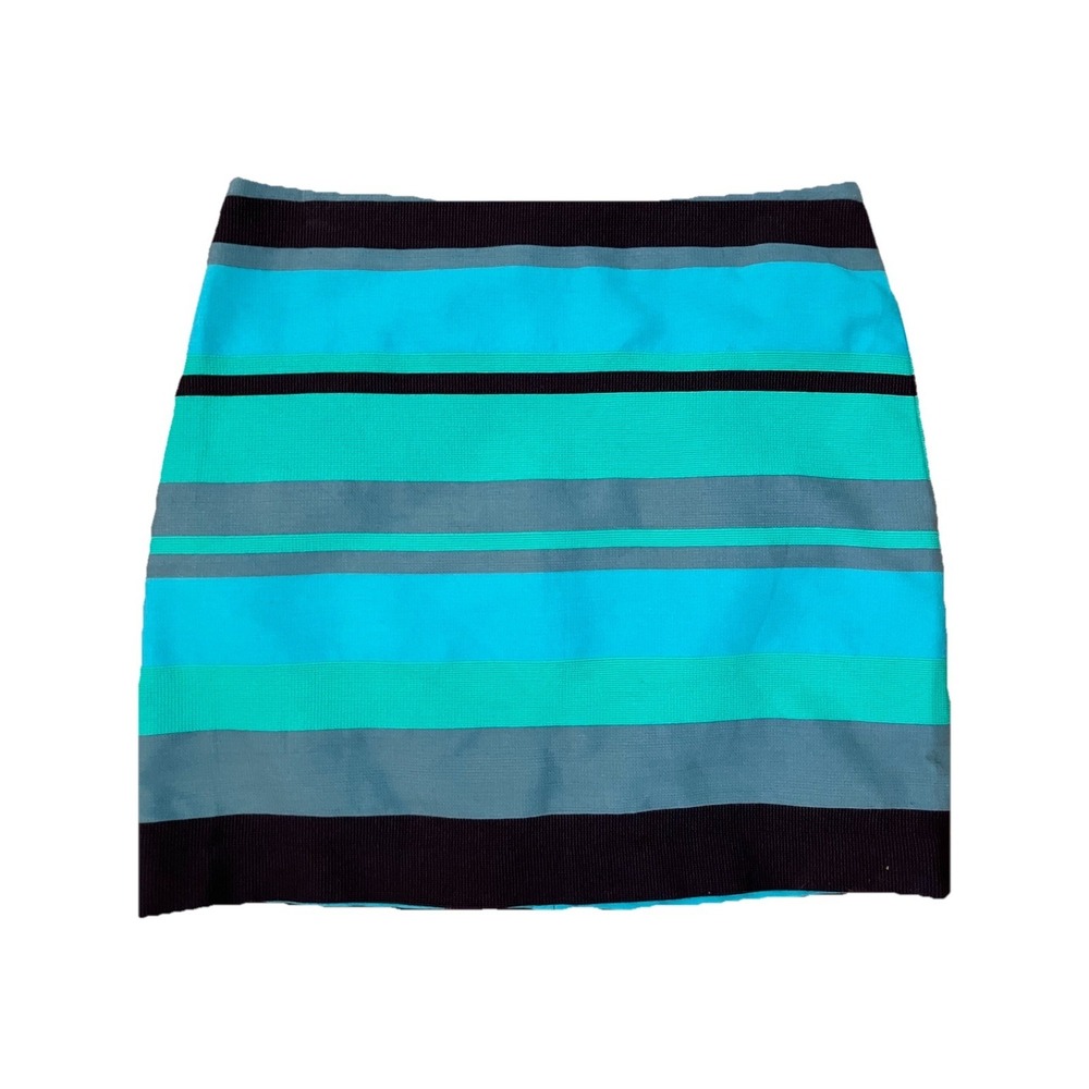 Ann‎ Taylor LOFT Skirt Size 6 Green Black  Stripes Fitted coastal casual party